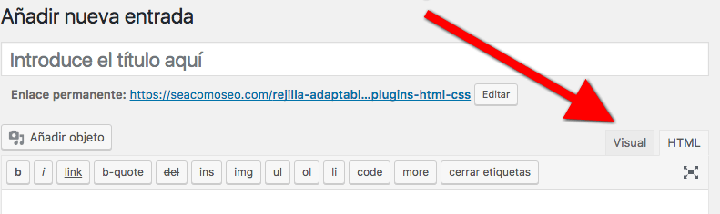 Blog editor visual HTML wordpress